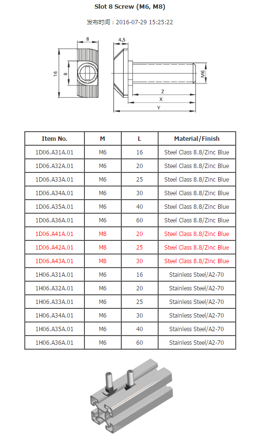 1D06.A3XA.01(Slot 8,M6X) - T Slot Bolts - Ningbo Jingfa